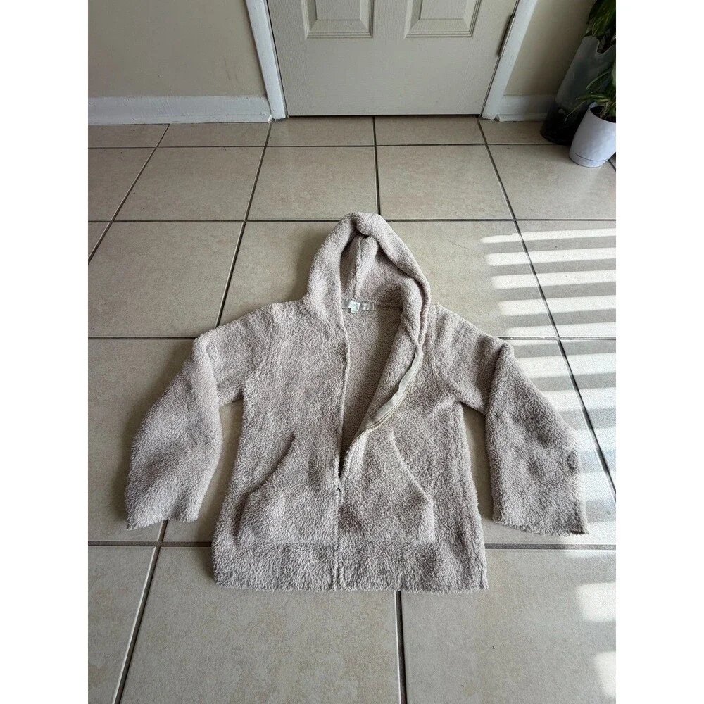Barefoot Dreams CozyChic Womens Small Taupe Hooded Zip Jacket Lounge
